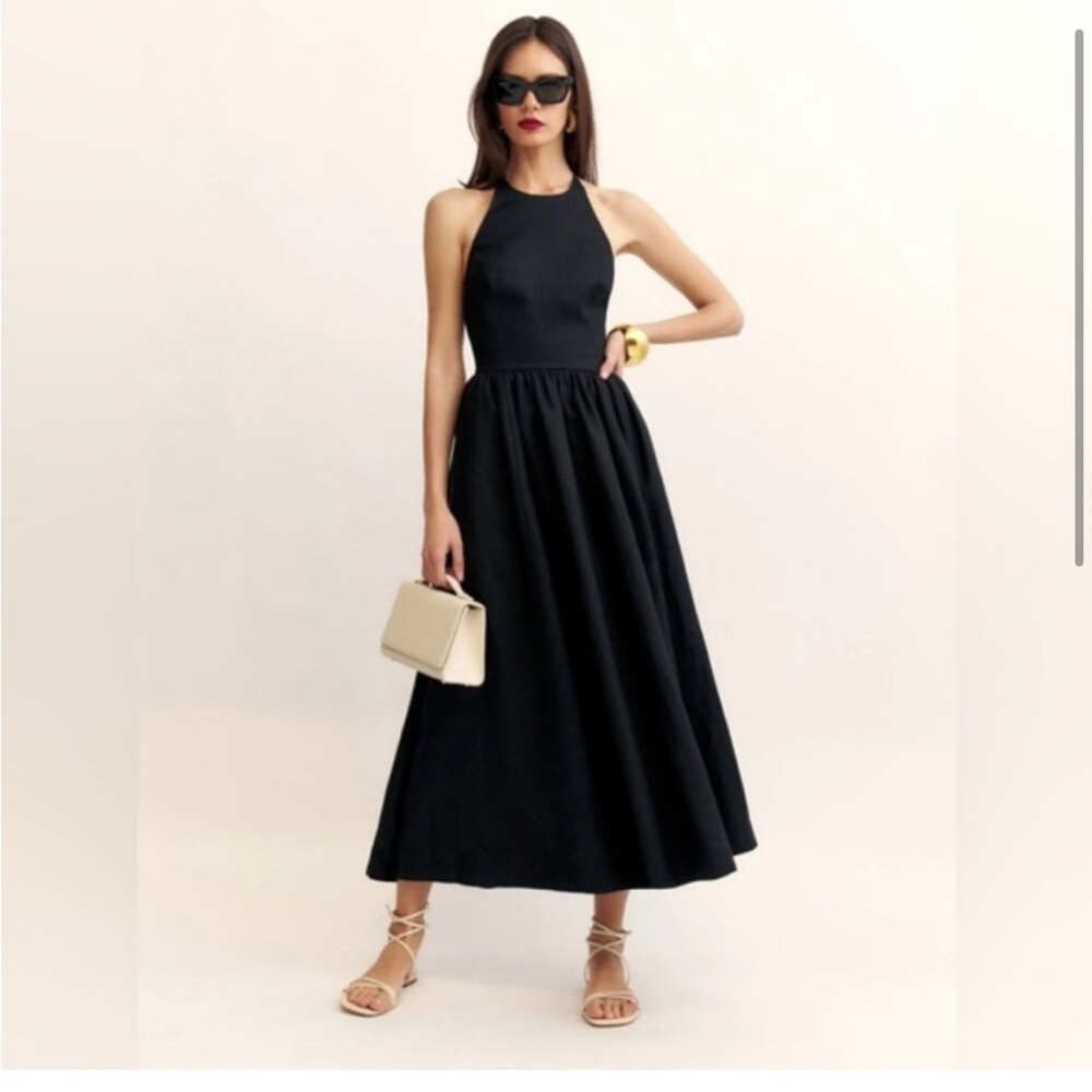 Black Linen Reformation Halter Dress